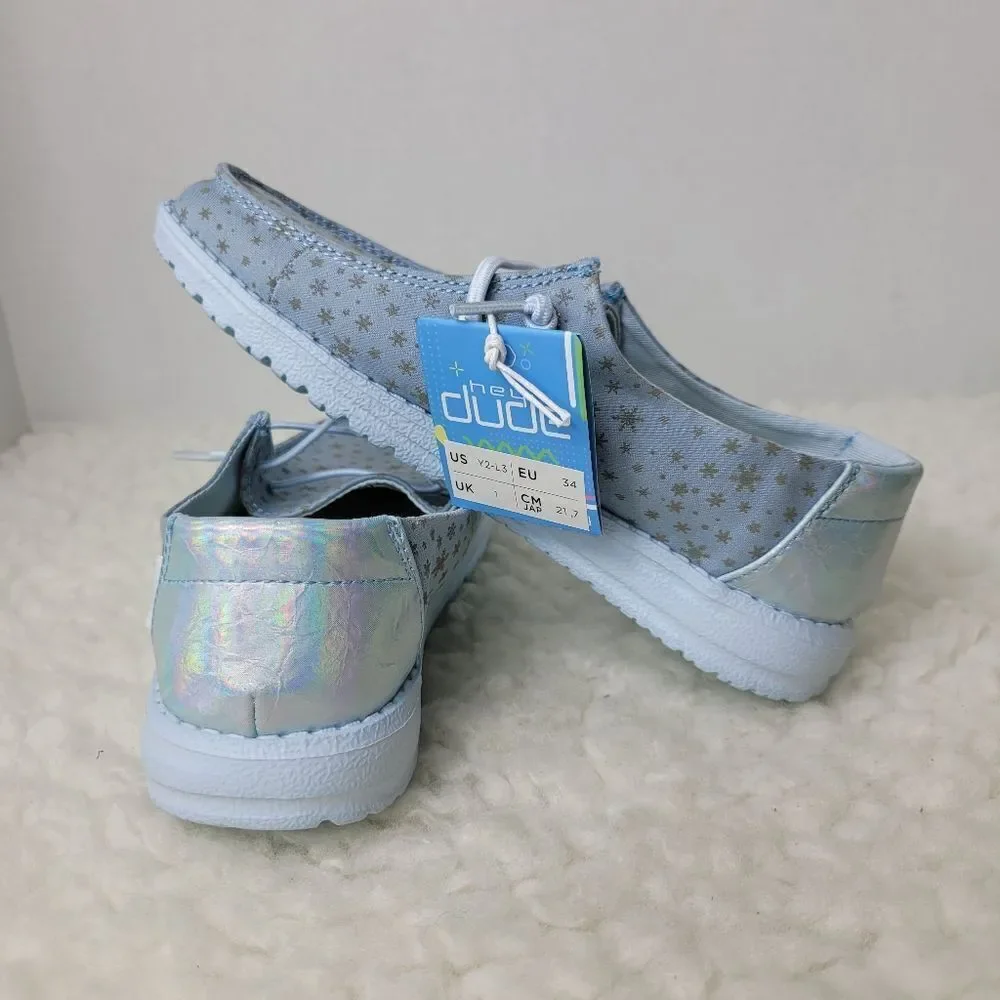 Hey Dude Wendy Kids  Size 34 Ice Princess Snowflakes Youth Slip On Shoes New Con